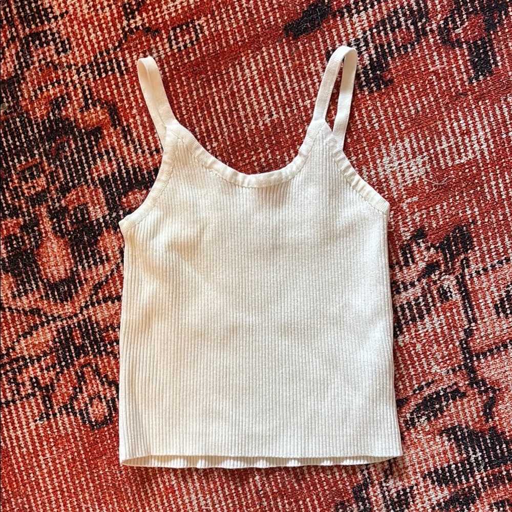 Brandy Melville Ribbed White Cotton Tank Top